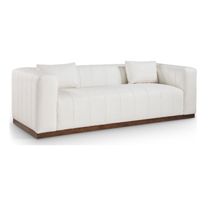 Bowery Hill Vegan Leather Cream Sofa Rectangular Deep Channel Tufting 90.5&quot Assembled