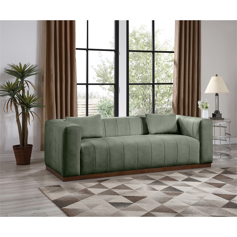 Bowery Hill Contemporary Deep Channel Tufted Soft Green Vegan Leather Sofa