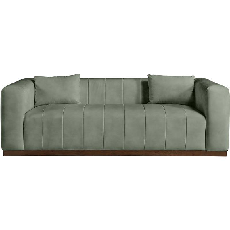 Bowery Hill Contemporary Deep Channel Tufted Soft Green Vegan Leather Sofa