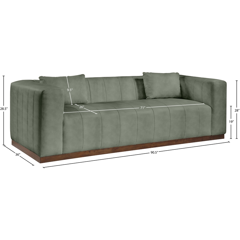 Bowery Hill Contemporary Deep Channel Tufted Soft Green Vegan Leather Sofa