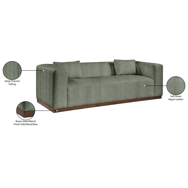 Bowery Hill Contemporary Deep Channel Tufted Soft Green Vegan Leather Sofa