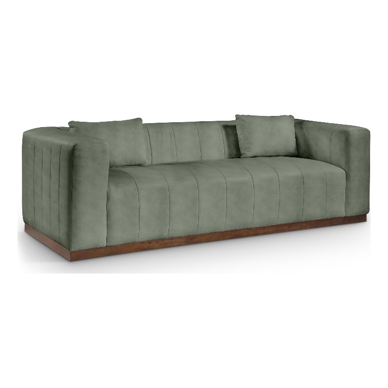 Bowery Hill Contemporary Deep Channel Tufted Soft Green Vegan Leather Sofa