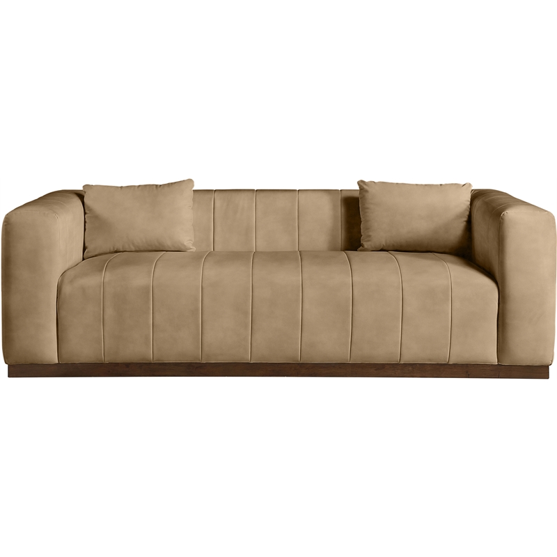 Bowery Hill Contemporary Deep Channel Tufted Soft Tan Vegan Leather Sofa