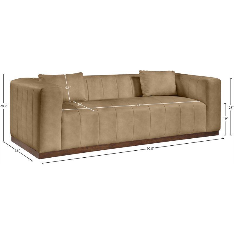 Bowery Hill Contemporary Deep Channel Tufted Soft Tan Vegan Leather Sofa