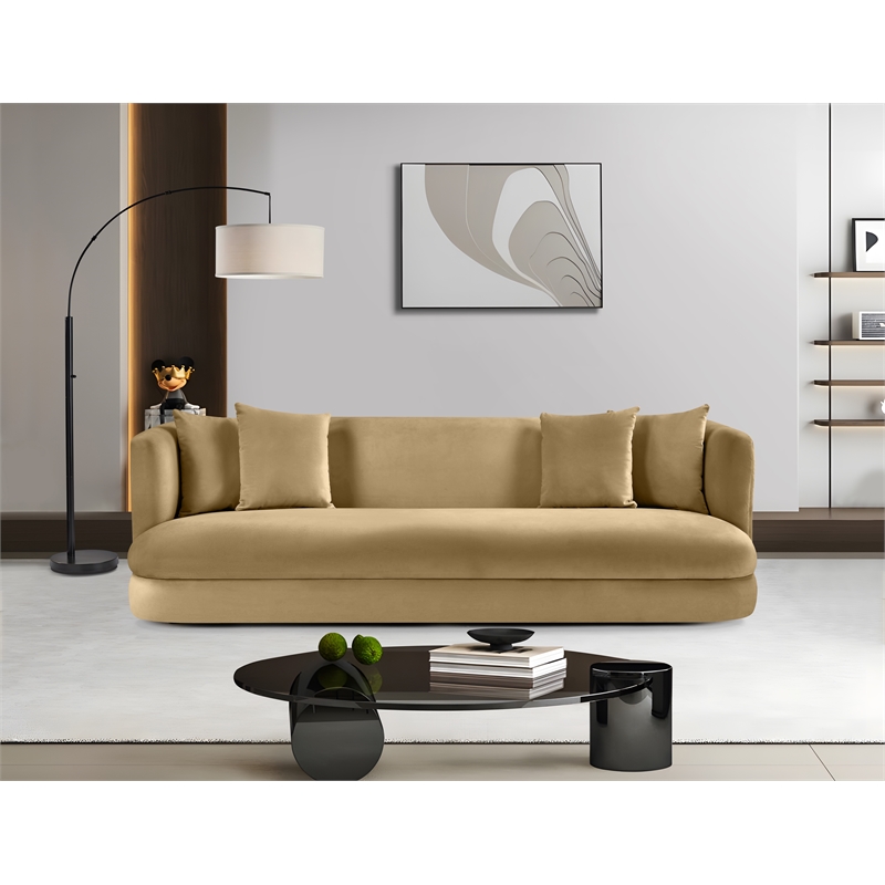 Bowery Hill Contemporary Solid Wood Frame Camel Durable Velvet Sofa