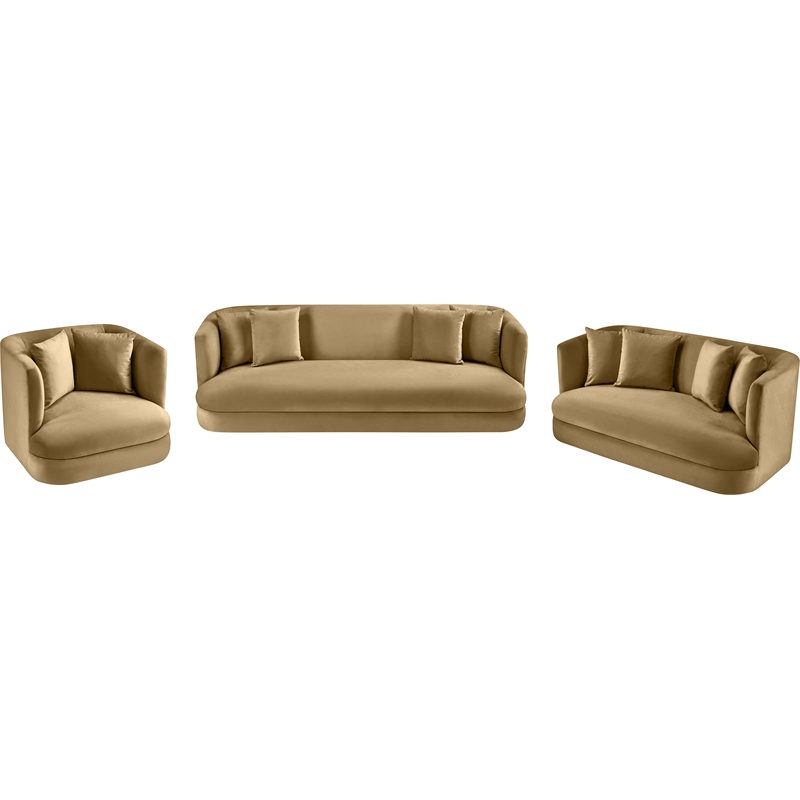 Bowery Hill Contemporary Solid Wood Frame Camel Durable Velvet Sofa