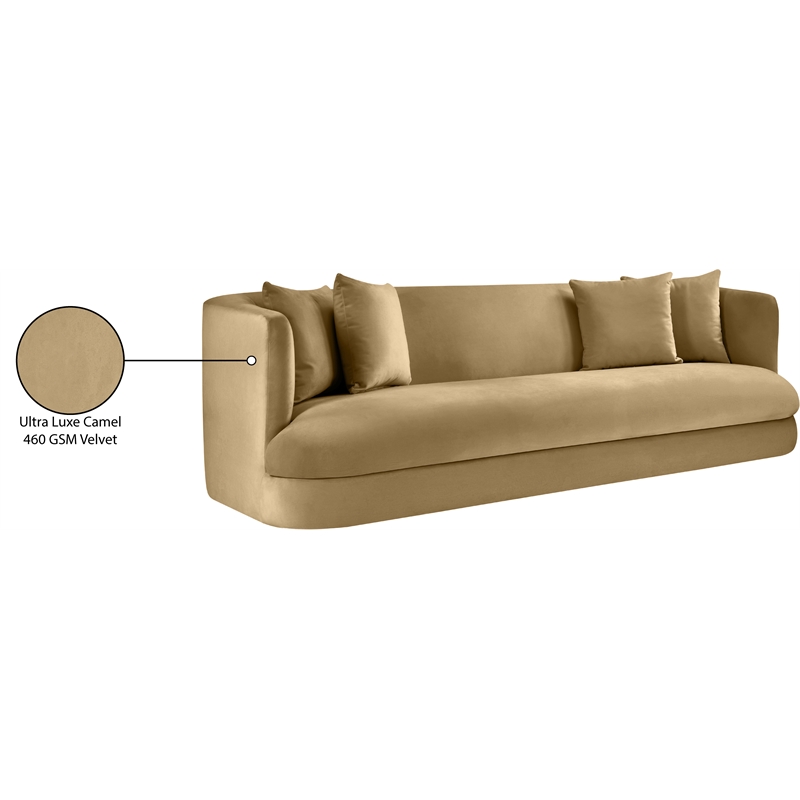 Bowery Hill Contemporary Solid Wood Frame Camel Durable Velvet Sofa