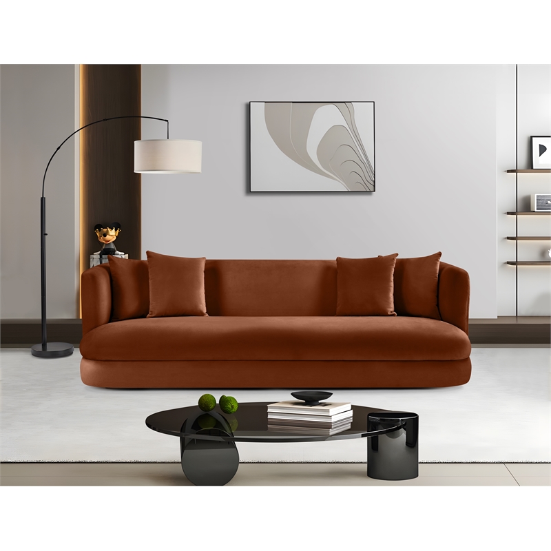 Bowery Hill Contemporary Solid Wood Frame Cognac Durable Velvet Sofa