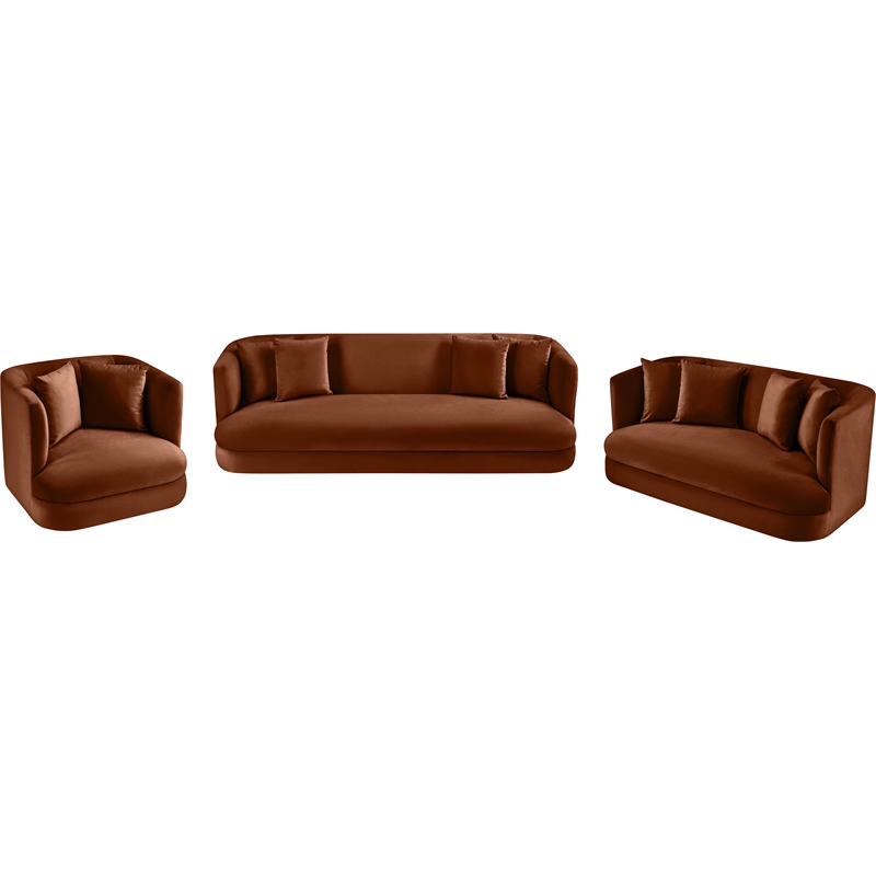 Bowery Hill Contemporary Solid Wood Frame Cognac Durable Velvet Sofa