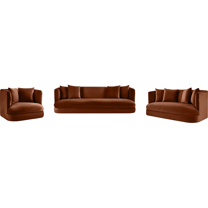 Bowery Hill Contemporary Solid Wood Frame Cognac Durable Velvet Sofa
