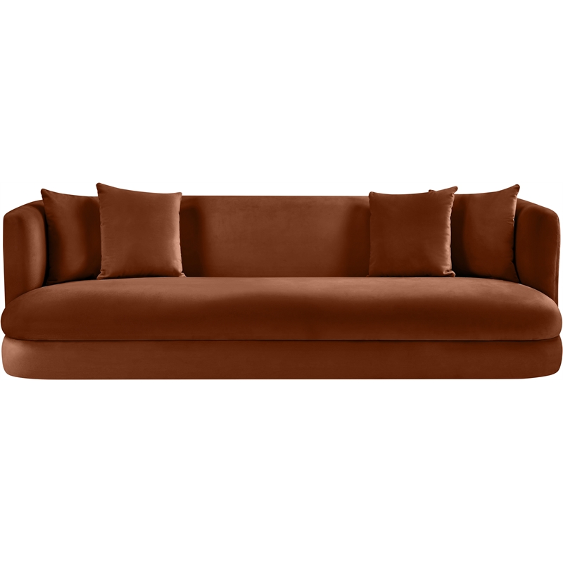 Bowery Hill Contemporary Solid Wood Frame Cognac Durable Velvet Sofa