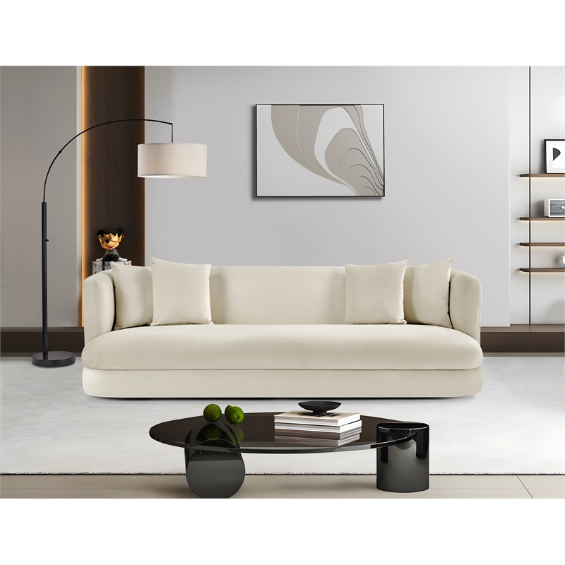 Bowery Hill Contemporary Solid Wood Frame Cream Durable Velvet Sofa