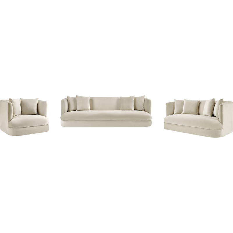 Bowery Hill Contemporary Solid Wood Frame Cream Durable Velvet Sofa