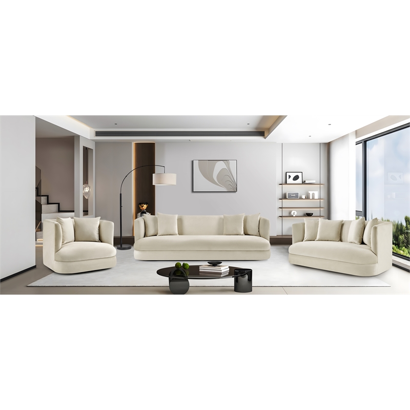 Bowery Hill Contemporary Solid Wood Frame Cream Durable Velvet Sofa