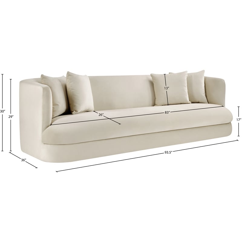 Bowery Hill Contemporary Solid Wood Frame Cream Durable Velvet Sofa