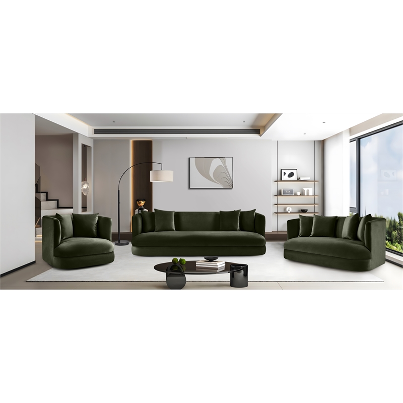 Bowery Hill Contemporary Solid Wood Frame Green Durable Velvet Sofa