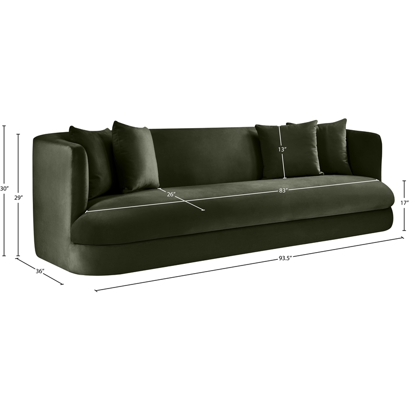 Bowery Hill Contemporary Solid Wood Frame Green Durable Velvet Sofa