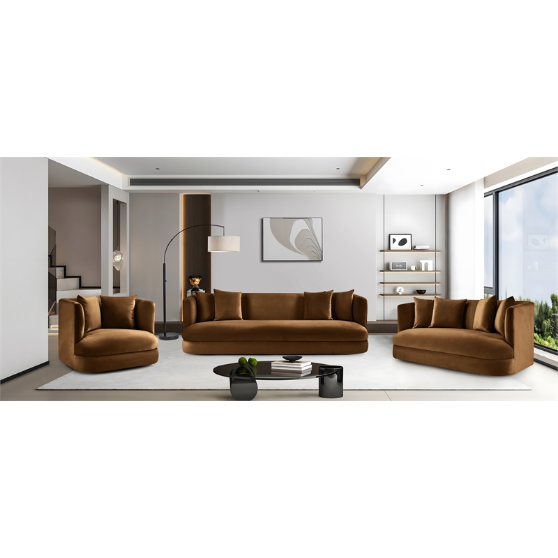 Bowery Hill Contemporary Solid Wood Frame Saddle Durable Velvet Sofa