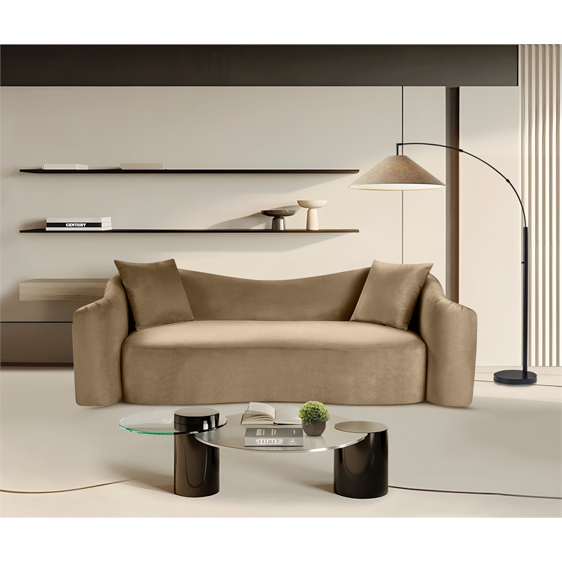 Bowery Hill Contemporary Rich Curves Beige Durable Velvet Sofa