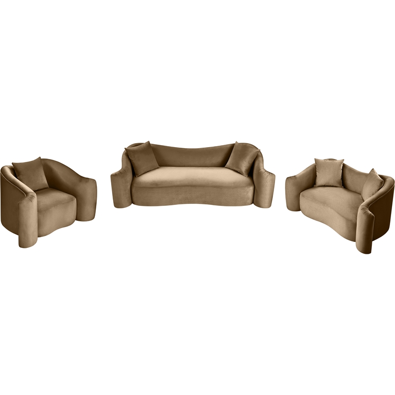 Bowery Hill Contemporary Rich Curves Beige Durable Velvet Sofa
