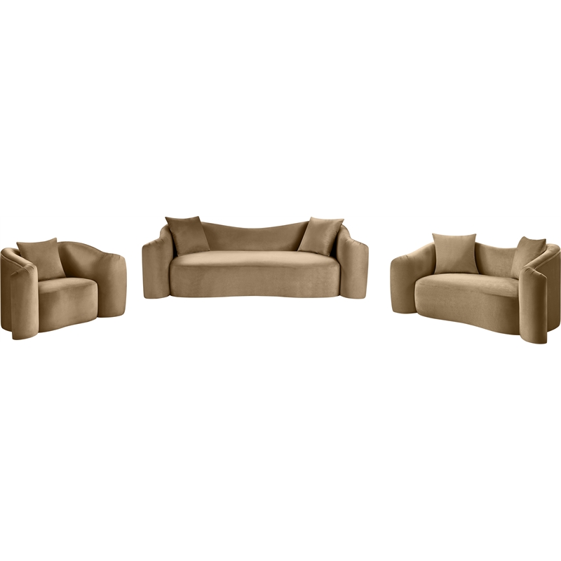 Bowery Hill Contemporary Rich Curves Beige Durable Velvet Sofa