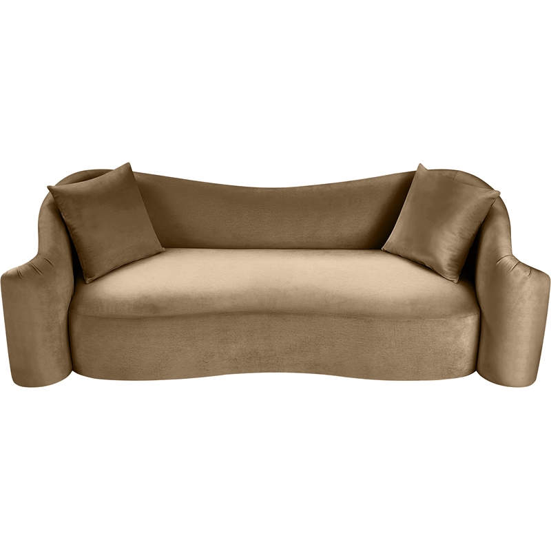 Bowery Hill Contemporary Rich Curves Beige Durable Velvet Sofa