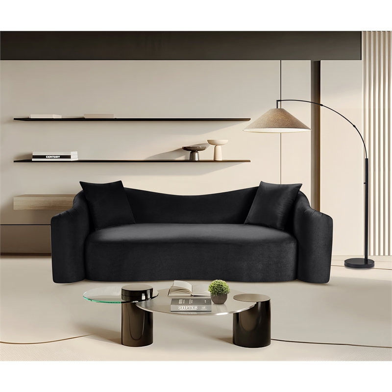 Bowery Hill Contemporary Rich Curves Black Durable Velvet Sofa