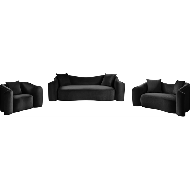 Bowery Hill Contemporary Rich Curves Black Durable Velvet Sofa