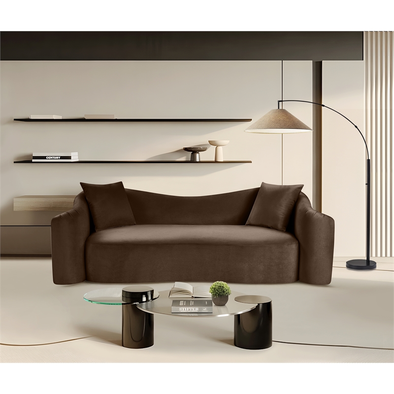 Bowery Hill Contemporary Rich Curves Brown Durable Velvet Sofa