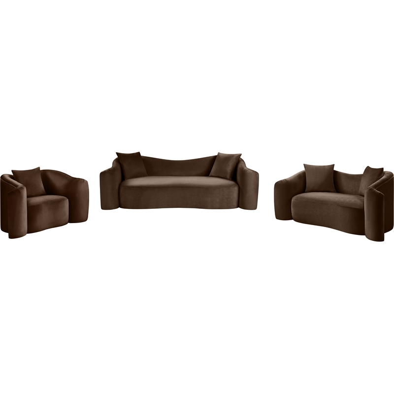 Bowery Hill Contemporary Rich Curves Brown Durable Velvet Sofa