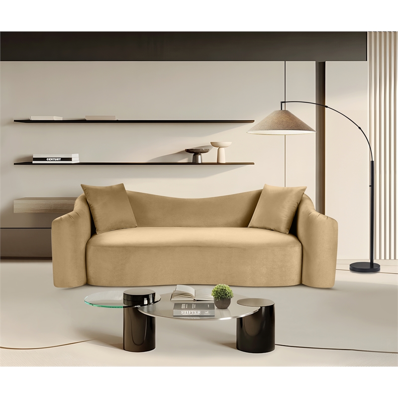 Bowery Hill Contemporary Rich Curves Camel Durable Velvet Sofa