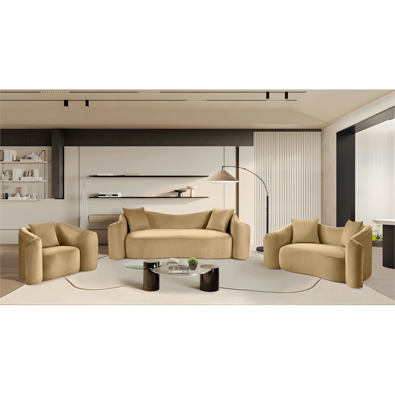 Bowery Hill Contemporary Rich Curves Camel Durable Velvet Sofa