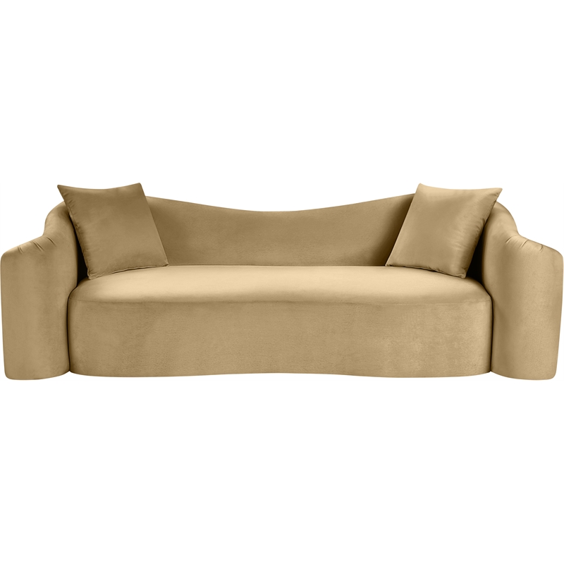 Bowery Hill Contemporary Rich Curves Camel Durable Velvet Sofa