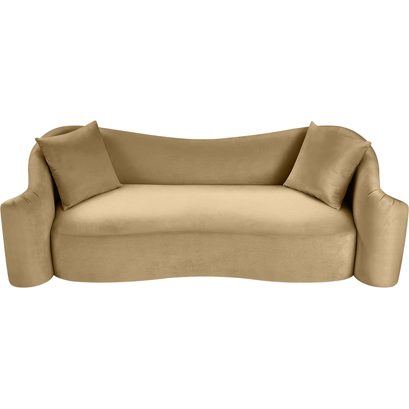 Bowery Hill Contemporary Rich Curves Camel Durable Velvet Sofa