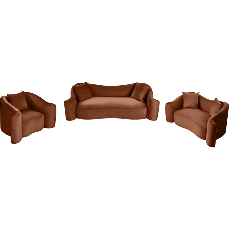 Bowery Hill Contemporary Rich Curves Cognac Durable Velvet Sofa