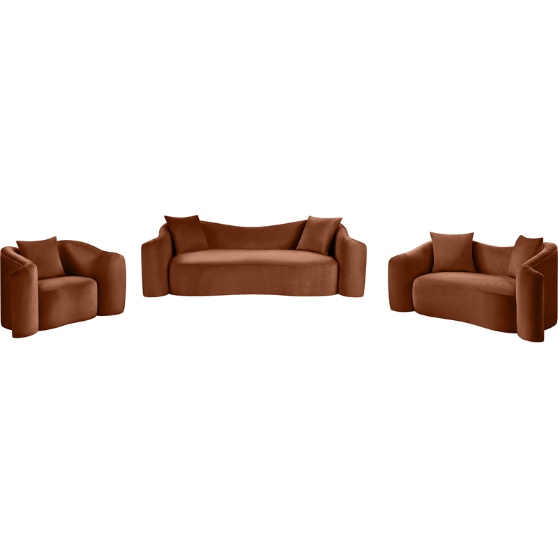Bowery Hill Contemporary Rich Curves Cognac Durable Velvet Sofa