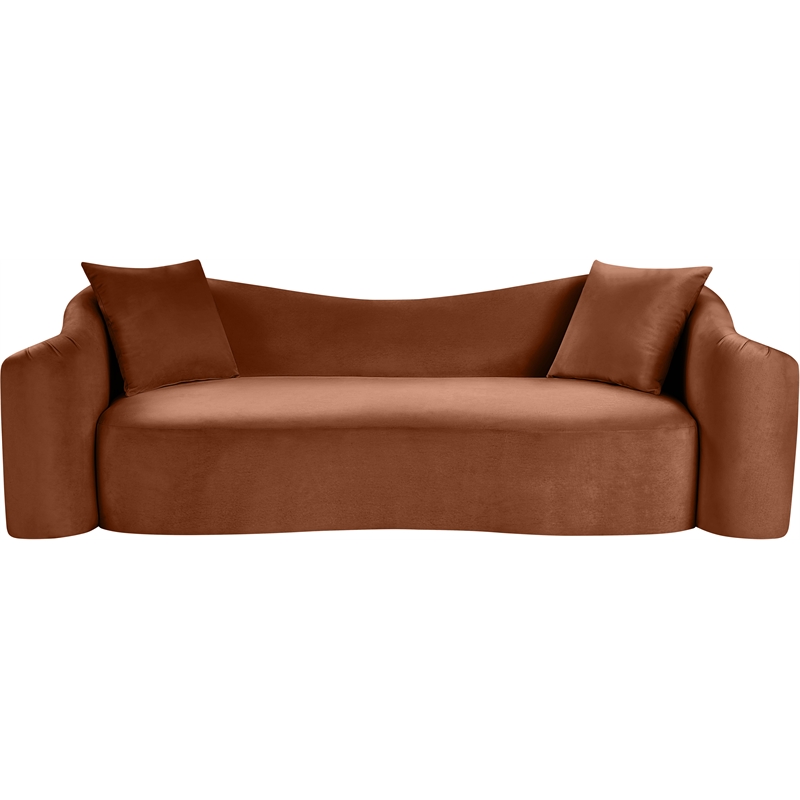 Bowery Hill Contemporary Rich Curves Cognac Durable Velvet Sofa
