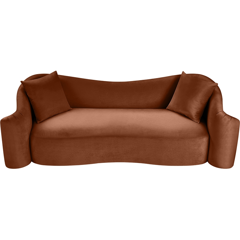 Bowery Hill Contemporary Rich Curves Cognac Durable Velvet Sofa