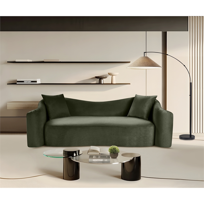 Bowery Hill Contemporary Rich Curves Green Durable Velvet Sofa