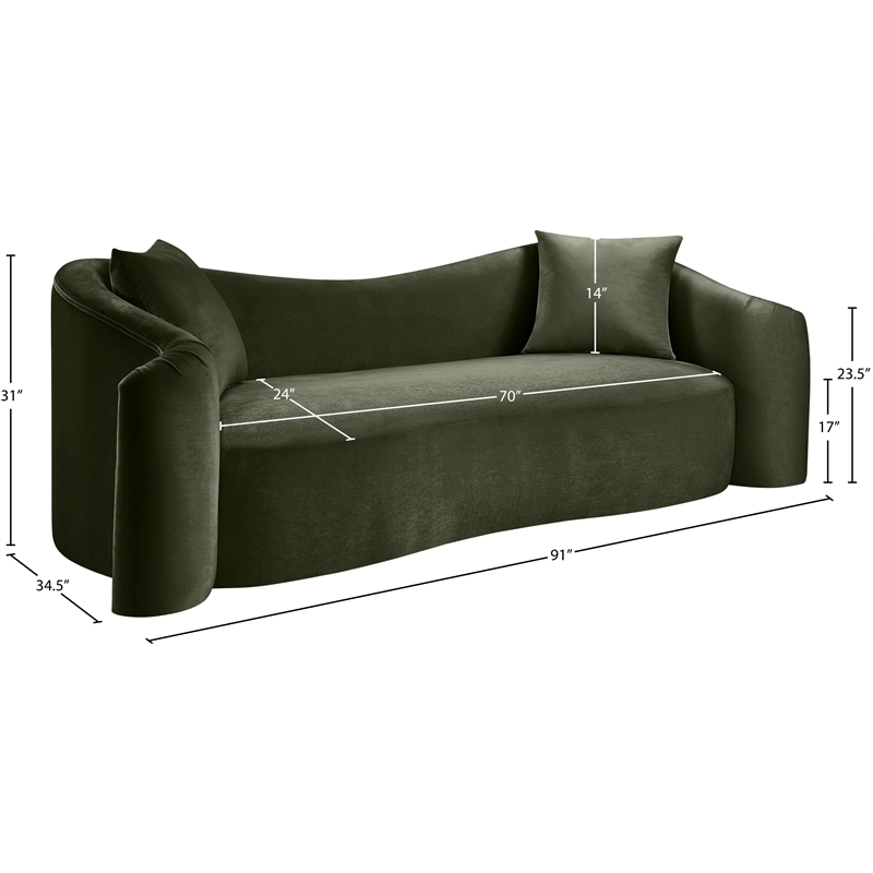 Bowery Hill Contemporary Rich Curves Green Durable Velvet Sofa