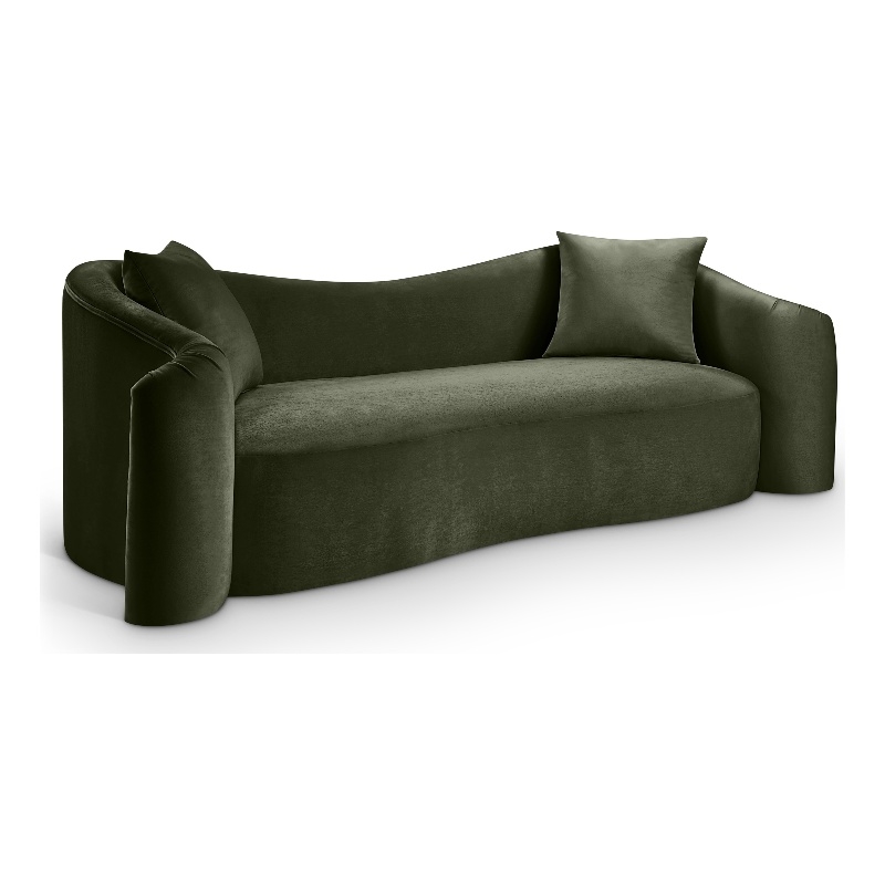 Bowery Hill Contemporary Rich Curves Green Durable Velvet Sofa
