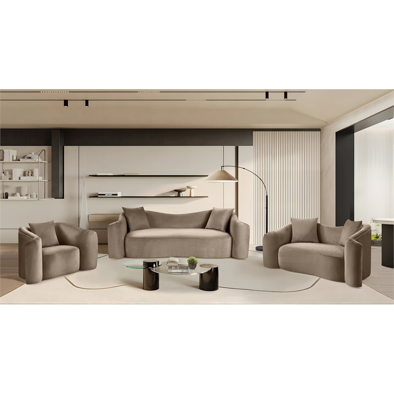 Bowery Hill Velvet Taupe Sofa Rectangular Contemporary 91