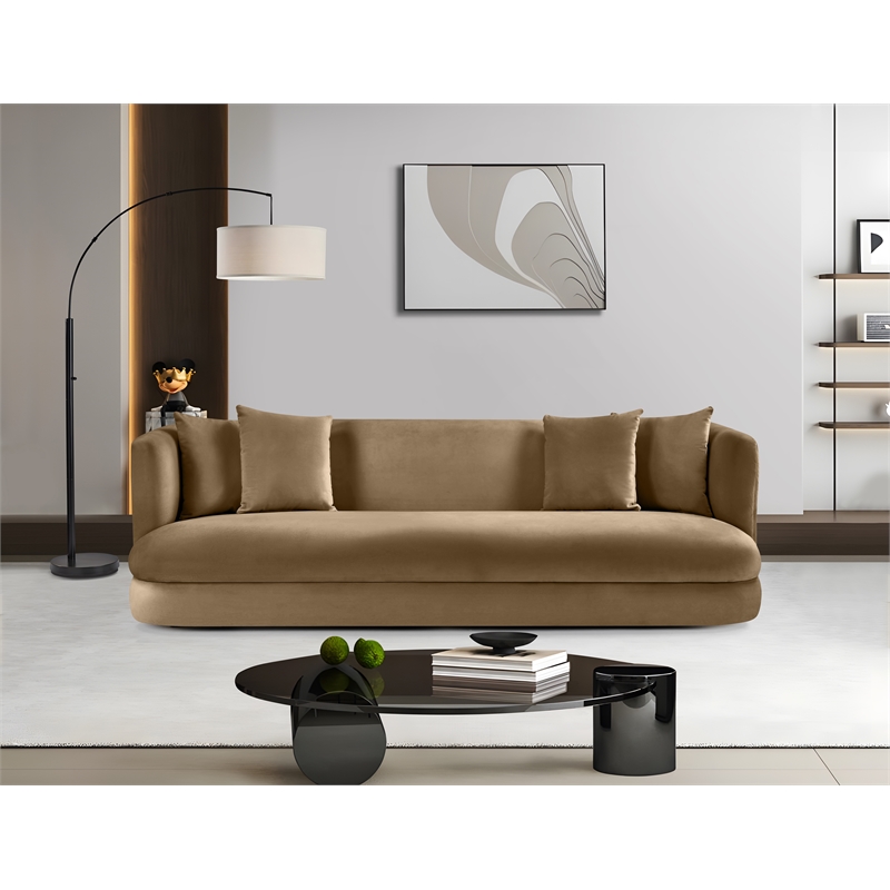 Bowery Hill Contemporary Solid Wood Frame Beige Durable Velvet Sofa