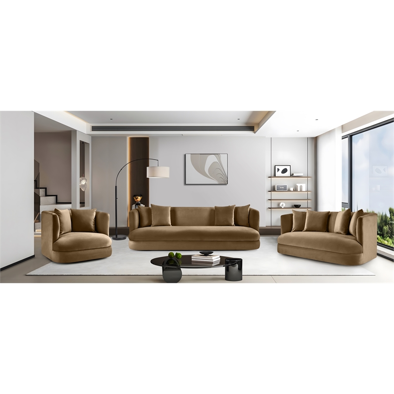 Bowery Hill Contemporary Solid Wood Frame Beige Durable Velvet Sofa