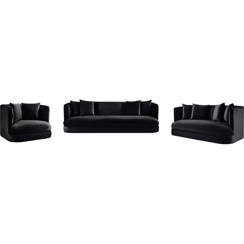 Bowery Hill Contemporary Solid Wood Frame Black Durable Velvet Sofa
