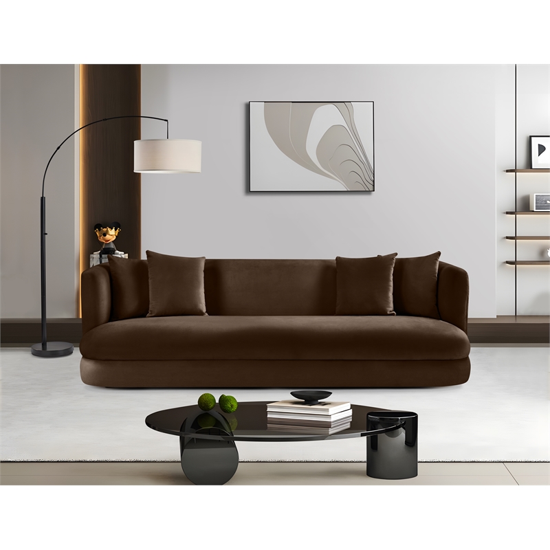 Bowery Hill Contemporary Solid Wood Frame Brown Durable Velvet Sofa