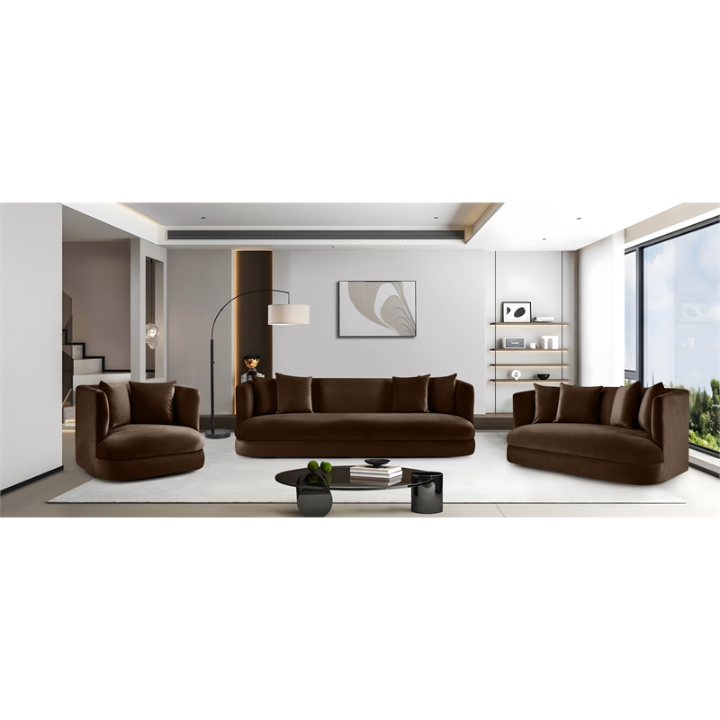Bowery Hill Contemporary Solid Wood Frame Brown Durable Velvet Sofa