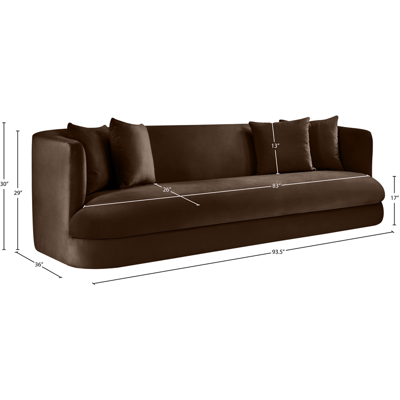 Bowery Hill Contemporary Solid Wood Frame Brown Durable Velvet Sofa