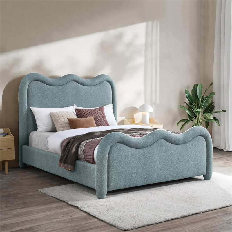 Bowery Hill Contemporary Soft Blue Chenille Durable Fabric Full Bed