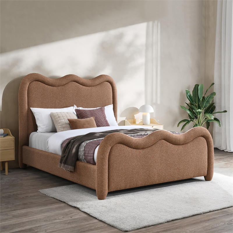 Bowery Hill Contemporary Soft Cognac Chenille Fabric Full Bed